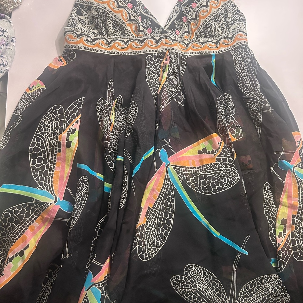 Black Dress with Colorful Dragonfly Design